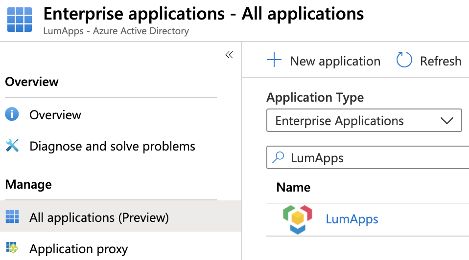 Azure Entreprise Application screen